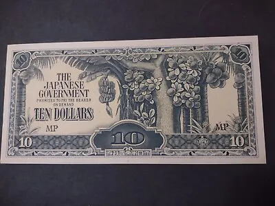 1940's WWII Malaya Japanese Invasion Money $10.00 Banknote Unc. • $2
