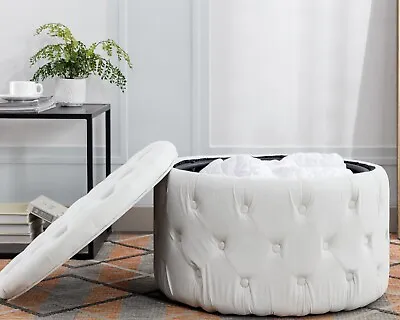 Large Round Velvet Storage Ottoman Button Tufted Footrest Stool • $89.99