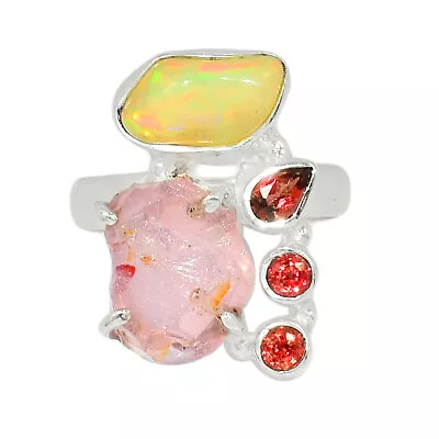 Natural Ethiopian Polish Rough & Morganite Rough NS2 Silver Ring S.7 CR12808 • $21.99