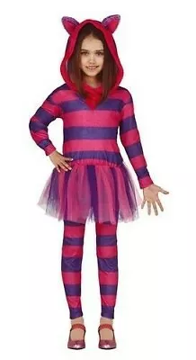 £24.99 • Buy Girls Cheshire Cat Costume Kids Alice In Wonderland Childs Fairy Tale Outfit New
