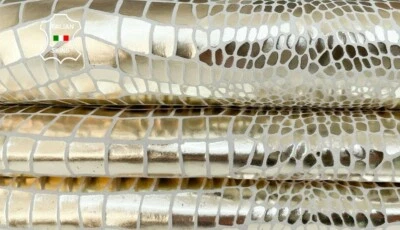 £43.55 • Buy METALLIC PLATINUM MIRROR CROCODILE TEXTURED Goatskin Leather 7+sqf 0.7mm #A8521