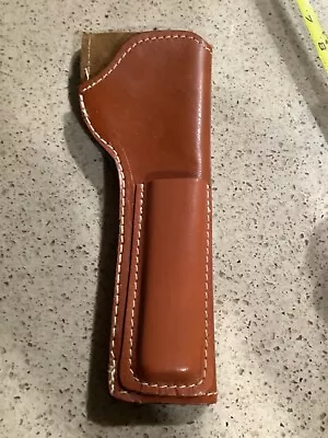 Vintage Leather Long Barrel Handgun Pistol Belt Holster 10” • $15