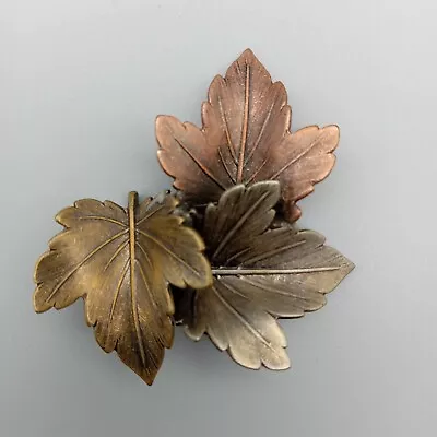 Maple Leaf K&T Designer Tri Tone Textured Brooch Pin 2  VTG Estate Fall Autumn • $14.99