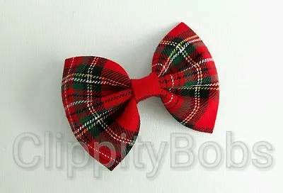 Ladies Handmade 4  Royal Stewart Red & Green Tartan Fabric Bow Hair Clip Style • £4