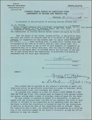 W. C. Fields - Document Signed 01/28/1939 • $1200