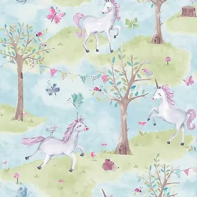 Grandeco Life Little Ones Unicorn Teal Magical Forest Bedroom Wallpaper LO2102 • £12