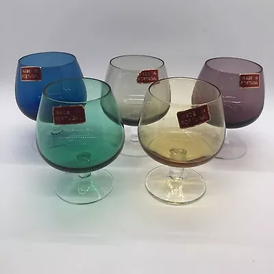 Vintage Multi Colored 5 Oz  Brandy Snifters Cordials Made In Portugal Set Of 5 • $23.99