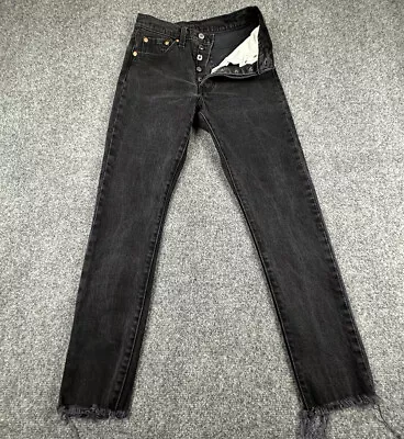 Levi’s 501 Button Fly Jeans 24X26 Black Frayed Stretch Tapered Women’s Y2k Hippy • $23.99