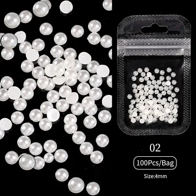 White Pearl Nail Art Decoration Mixed Size Half Round Flatback Rhinestones DIY • $0.99