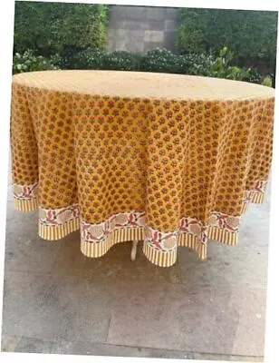  Mustard Yellow 60 Inches Round 100% Cotton Hand Block Print Washable  • $89.60