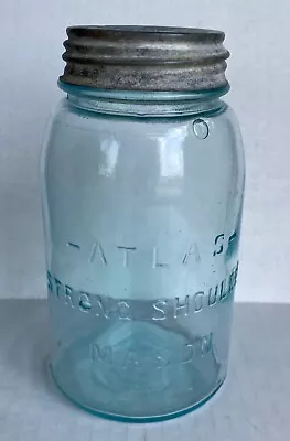 Vintage Atlas Strong Shoulder Mason Quart Jar Aqua Blue #2 Boyd's A Zinc Lid 20 • $12.99