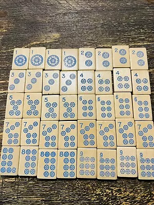 Chinese Mahjong Game Tiles Blue Lot Of 40 Lightweight Wood Jewelry Crafts Vtg • $15