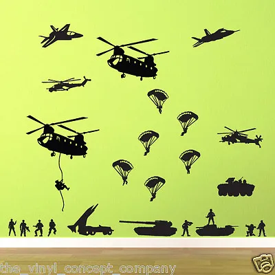 Wall Decal Sticker Vinyl Decor Art Military Soldiers Army Pack Parachute Kids A2 • $20.54