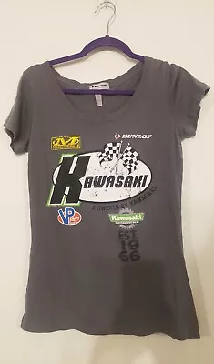 Kawasaki Womens Large Race Vintage Short Sleeve Motorcycle Racing Gray T-Shirt • £11.03