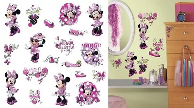 Disney MINNIE MOUSE FASHIONISTA 19 Wall Decals Pink Room Decor Stickers Classic • $17.99