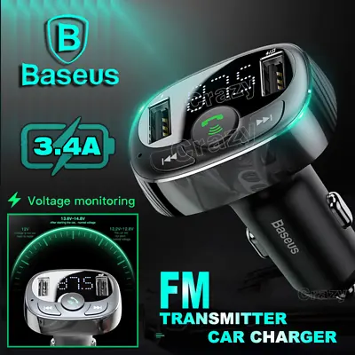 Baseus Handsfree Wireless Bluetooth FM Transmitter Radio Dual USB Car Charger • $9.99