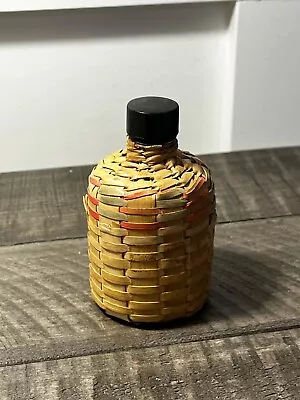 NICE Rare Miniature Vintage Seamed Glass Bottle Basket Straw Covered • $9.99