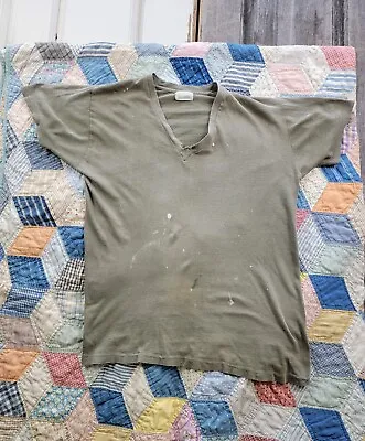 Vintage 1970s Lennard's Green Olive Drab Military Undershirt T-shirt Grunge M • $21.73