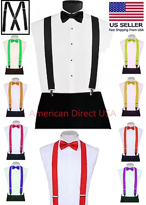 Men's Clip-on Suspenders X Back And Bow Tie Retro Steampunk Costume Tux Prom  • $8.55