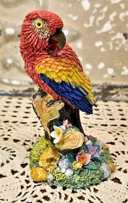 Scarlet Macaw Parrot Figurine By Herco Gifts Red & Blue Resin Porcelain • $23