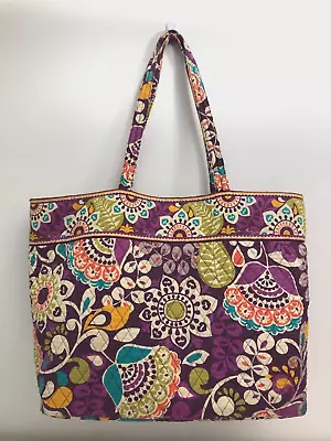 Vera Bradley Plum Crazy Grand Tote Travel Carry All Open Top 18 X 15 X 7 Used • $24.99