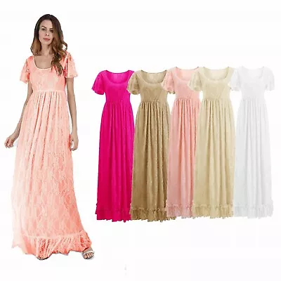 Summer Women's Lace Maternity Ruffles Short Sleeved Dress Long Maternity Dress • $46.99