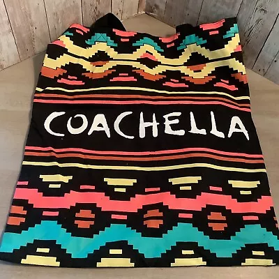 H&M X Coachella Black Reusable Canvas Cloth Tote Bag Aztec Print 14”x16” • $13.50