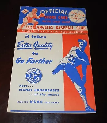 1947 Los Angeles Angels Portland Baseball Program Scorecard Pacific Coast League • $29.96