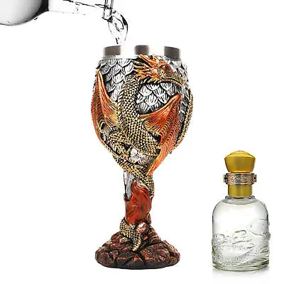 Stainless Steel Medieval Dragons Wine Goblets Chalice Daily Drinking Party Decor • $36.34