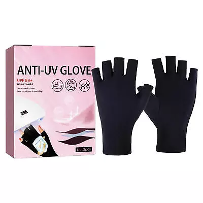 Anti UV Gloves For Gel Nail Lamp UV Protection Manicure Gloves Fingerless Black • $7.81