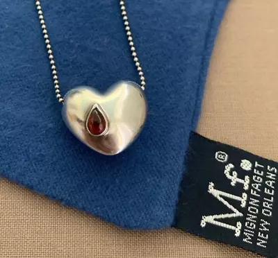 Mignon Faget Sterling Silver And Garnet Bleeding Heart Pendant Necklace 925 • $140