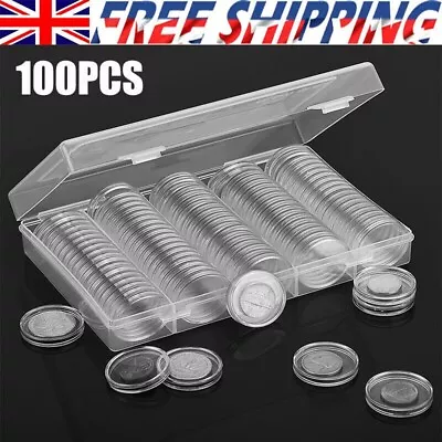 100Pcs Round Coin Cases Washers Plastic Capsules Holder Collection Storage Box • £8.39