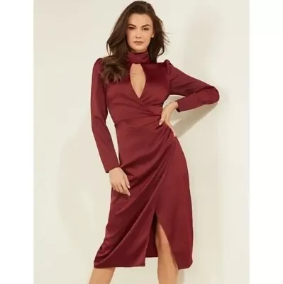 Guess Womens XS Engine Red Maddie Keyhole Long Sleeve Side Slit Dress NWT AX59 • $31.99