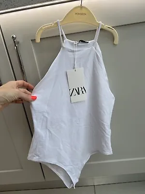 ZARA White Bodysuit Halter Neck Press Stud Fastening Size S BNWT • £7.50