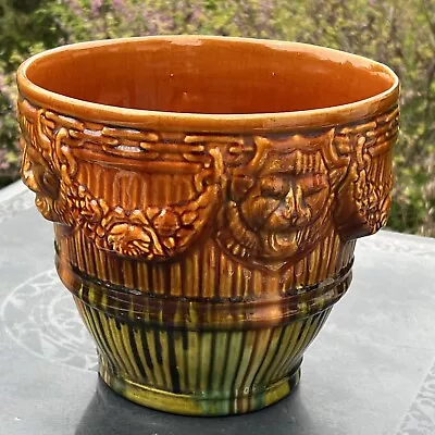 Antique Brush McCoy Art Pottery Jardiniere Blended Glaze Lion's Head Planter • $89.95