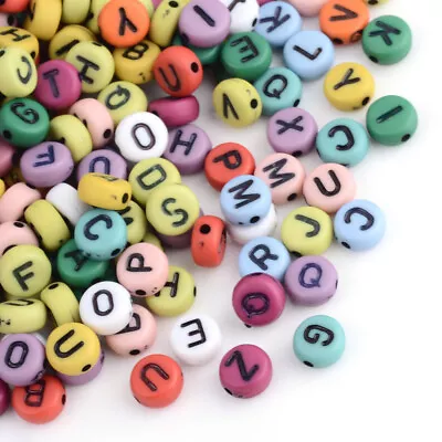 50 Letter Beads Alphabet Beads Matte Bulk Beads Wholesale 7mm Flat Assorted Lot • $3.50