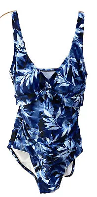 Maxine Of Hollywood Size 16 Navy Print V Neck Twist Front Straps Adjust • $21