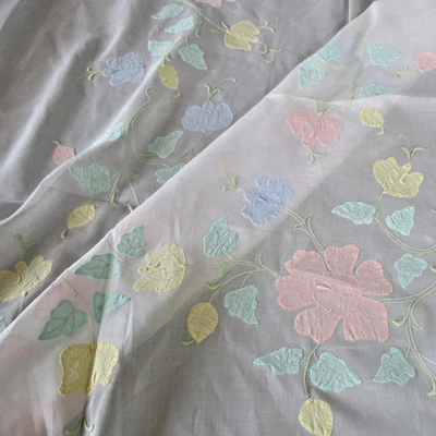 $49.99 • Buy Vintage MADEIRA Organdy Tablecloth Embroidered + Appliqued PASTEL FLOWERS 106X70