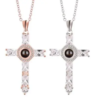 Lords Prayer Engraved Crystal Cross Pendant | Cross Projection Prayer Necklace • $10.98