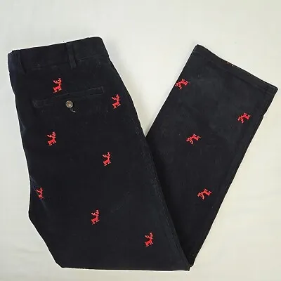 J. McLaughlin Thoreau Black Corduroy Pants Embroidered Red Reindeer Men's 32x30 • $39.97
