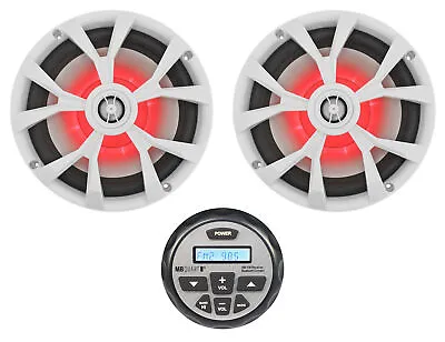 MB Quart GMR-2.5 Marine Bluetooth Gauge Receiver+(2) White 8  Boat LED Speakers • $169.94