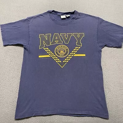 Vintage US Navy Shirt Mens Medium Blue Logo Naval Academy Military Made In USA • $18.99