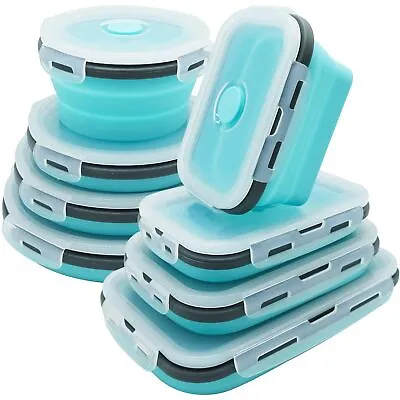 8 Foldable Food Silicone Boxes Collapsible Folding Storage Lunch Boxes Silicone • £21.90