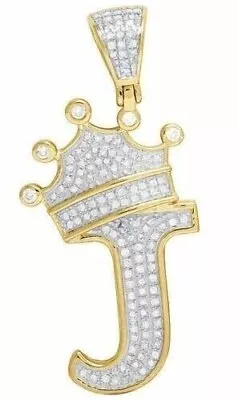 3Ct Round Cut Simulated Diamond J Initial Pendant 14k Yellow Gold Plated Silver • $190.78