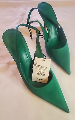 ZARA FABRIC HEEL SLINGBACKS GREEN US SIZE 37 NEW WITH TAG Shoes • $30