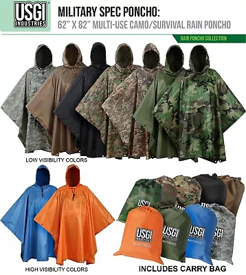 $39.99 • Buy USGI Industries Military Style Multi-Use Rip Stop Rain Poncho (Colors Available)