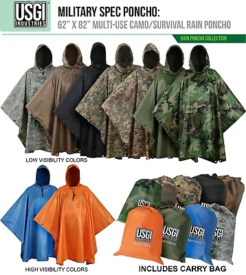 USGI Industries Military Style Multi-Use Rip Stop Rain Poncho (Colors Available) • $44.99