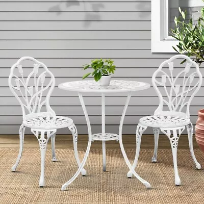 3 Pcs Outdoor Setting Chairs Table Bistro Set Cast Aluminum Garden Patio White • $182