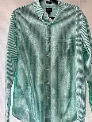 NWT J Crew Shirt Mens Large Slim Green Striped Seersucker Long Sleeve Button Up • $25