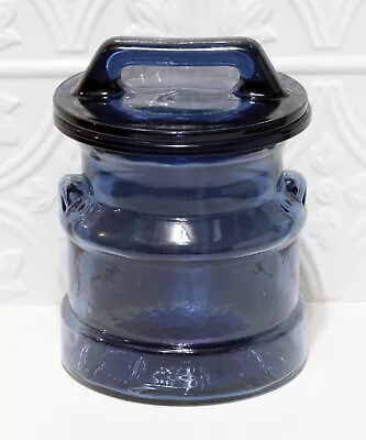 Vintage LE Smith Blue Glass Milk Can Canister Apothecary Jar With Lid 7 1/2  • $16